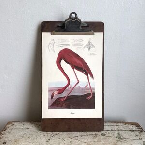 Vintage Audubon American Flamingo Print Wooden Clipboard Art Decor 15.5x9